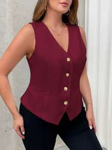 CosyJoli Plus Size Women's Summer And Autumn Fall Women New Fashion Casual Elegant Commuter Work Back To School Old Money Style Teacher Business Women Vest 4th Of July Vest Casual Women Vest Suit Winter - Burgundy - View 6