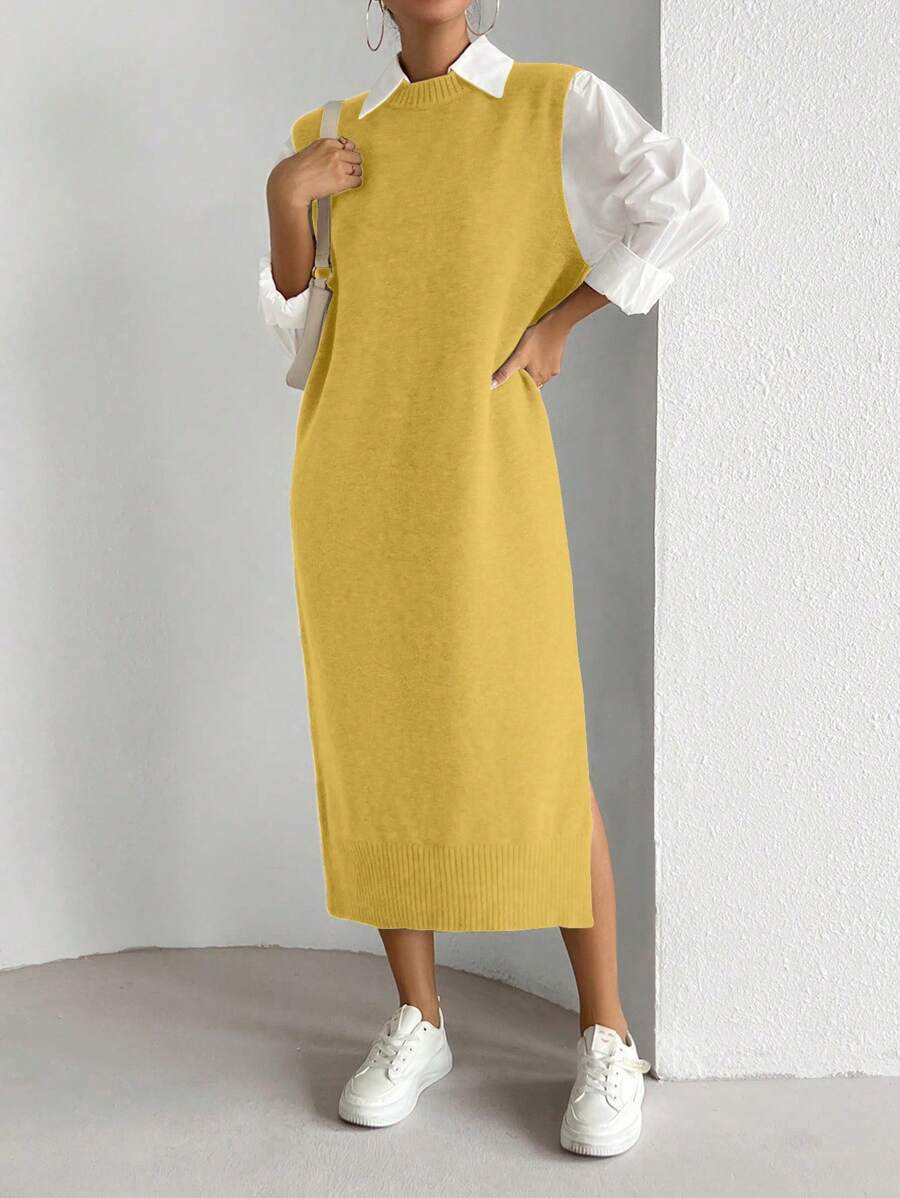 Chiquease Women's All-Match Versatile Commuter Long Knit Dress - Yellow - View 1