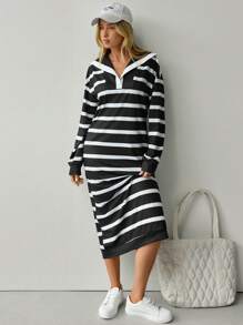 Hanevo 秋季女士黑白条纹休闲连衣裙 - 彩色 - 查看 1