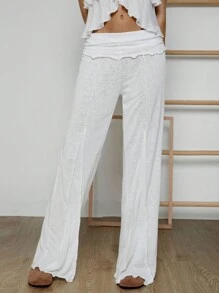 SHEIN EZwear 女士休闲百搭高腰白色裤子