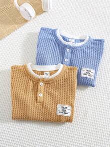 4 Stücke/Set Kleine Jungen Kostengünstig Bequem Lässig Niedlich Vielseitig Waffelpull 2 in 1 Kurzarm T-Shirt und Shorts Set, geeignet für Frühling/Sommer, für den täglichen Gebrauch, Sport, Ausflüge, Schule, Party, Urlaub, Fotoshootings - Verschiedenfarbig - Übersicht 5