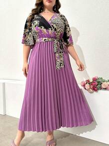 Mulvari Đầm Maxi Midi Xếp Ly Buộc Phía Trước Mùa Hè Size Lớn Cho Nữ - Màu tím - Xem 3