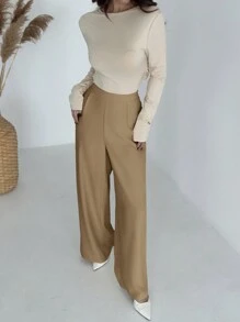 Firerie Elegant Casual Commuter Versatile Luxury Vintage High-Waisted Pleated Wide-Leg Pants, Autumn/Winter - Khaki - View 6