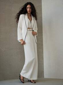 MOTF PREMIUM CONTRAST TRIM SINGLE BUTTON BLAZER - White - View 6