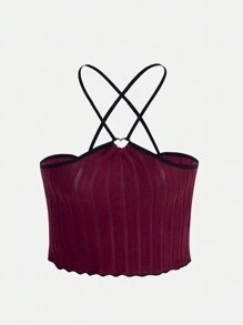 Eraneu Top de tirantes de mujer sin costuras acanalado, capa base - Rojo - Ver 7