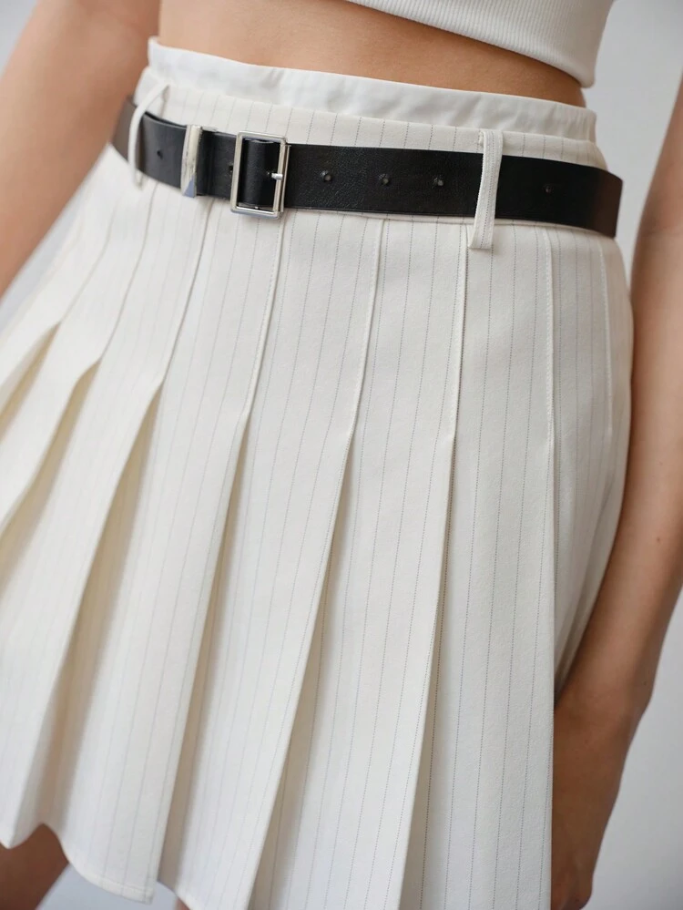 MOTF STUDIO STRIPED PLEATED BELTED SKIRT,SPRING/SUMMER