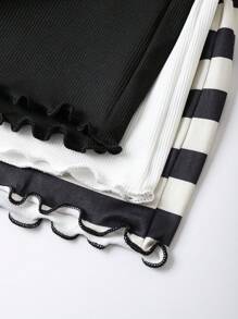 Lowkey Lull 3pcs Women Casual Striped Pattern Loungewear Sleep Shorts Set - Multicolor - View 4