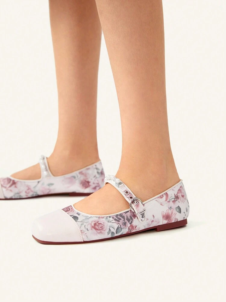 CUCCOO CHICEST Square Toe Rhinestone Pearl Decorated Fabric Elegant Simple Comfy Slip On Flats For Women, Daily & Office Wear Halloween Christmas