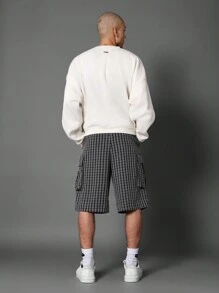 SUMWON Relaxed Fit Plaid Cargo Shorts With Multiple Pockets Elastic Drawstring Waist Casual Summer Streetwear Bermuda Walking Shorts - Black - View 5