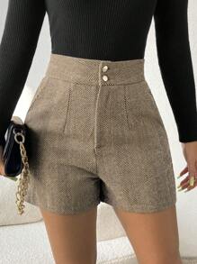 EMERY ROSE Button Fly Herringbone Print Slant Pocket Shorts