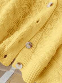 SHEIN Privé Plus Size Casual Vacation Home Vintage Elegant Afternoon Tea Apricot Crew Neck Long Sleeve Knitted Cardigan Sweater, Autumn/Winter - Yellow - View 10