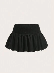 SHEIN EZwear Women Plus Size Solid Pleated A-Line Skirt, Casual & Versatile