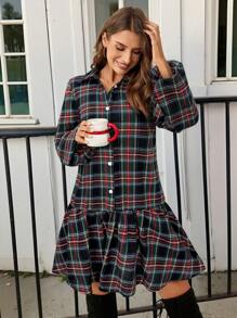 SHEIN LUNE Women Christmas Plaid Mini Dress