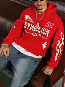 PAVTROS Manfinity Streetrush 1pc Men's Racing Letter Print Simple Hooded Casual Sweatshirt, Everyday Wear - Red - View 4