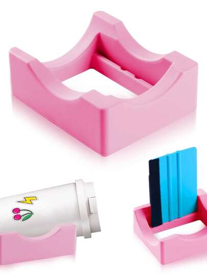 1 PC 2Color Silicone Cup Cradle For Tumblers With Built-In Slot, Tumbler Holder For Crafts Use To Apply Vinyl Decals For Tumblers, Small Tumbler Stand Cup Holder With Felt Edge Squeegee For Cups Bottles