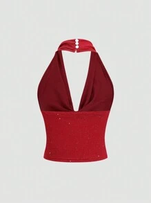 SHEIN Sweetro Áo ba lỗ không tay đơn giản hở lưng tối giản dành cho nữ, trang phục thường ngày - Đỏ - Xem 2