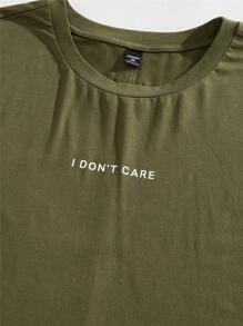 Manfinity VCAY Plus Size Men's Casual Loose Fit Raglan Letter Print Short Sleeve T-Shirt, Suitable For Summer And Daily Wear - Army Green - View 3