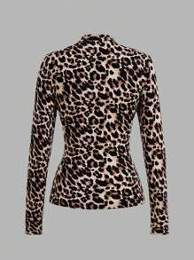 SHEIN Clasi 3 件套大码紧身高领 T 恤，白色，豹纹，黑色，秋冬