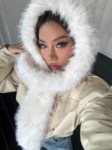 SHEIN EZwear 女士纯色前开襟长袖休闲羽绒服，冬季 - 卡其色 - 查看 5