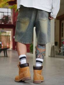 DAZY 男士夏季休闲水洗牛仔短裤 - 藍色 - 查看 2