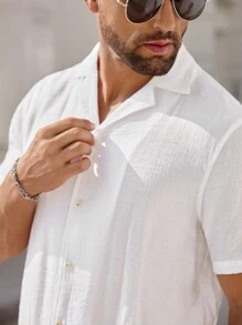 Manfinity VCAY 2pcs/Set Men's Fitted Mandarin Collar Short Sleeve Casual Shirts, Suitable For Daily Wear - Multicolor - View 3