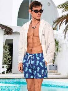 Surfspeed Men's Allover Print Lace-Up Pocket Casual Beach Shorts - Blue - View 4