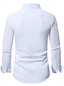 Manfinity Mode Men's Casual Minimalist Versatile Long Sleeve Shirt - White - View 2