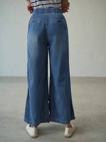 MOTF PREMIUM QUẦN JEANS CHÂN RỘNG GẤP NẾP - Màu xanh lam - Xem 4