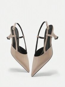 CUCCOO BIZCHIC Women's Pointed Toe High Heels Stilettos, Apricot Glossy Backless Slip-On Dress Pumps For Commuting And Daily Wear For Christmas Valentine's Day - Apricot - View 2