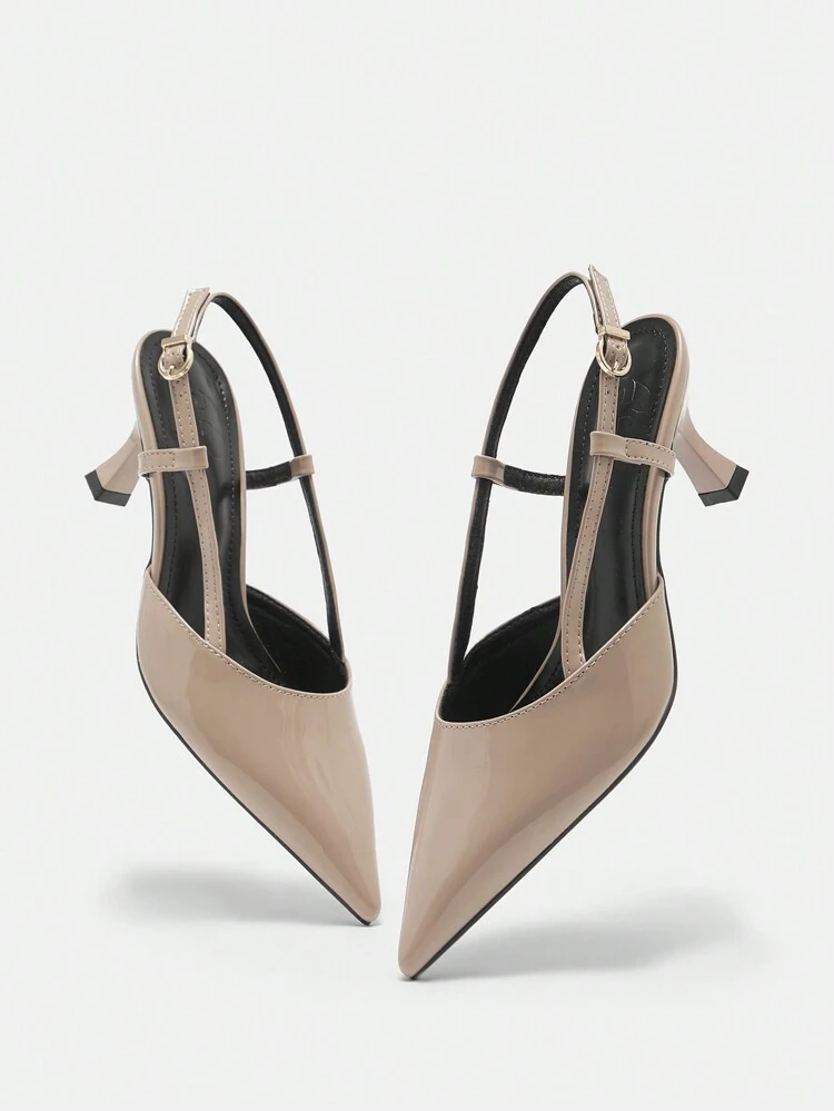 CUCCOO BIZCHIC Women's Pointed Toe High Heels Stilettos, Apricot Glossy Backless Slip-On Dress Pumps For Commuting And Daily Wear For Christmas Valentine's Day Spring Shoes