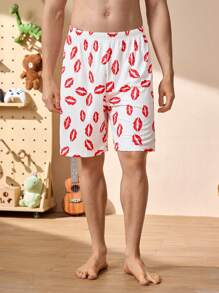 Happy Jammies Pantalones cortos de estampado de labios para hombre, ropa de estar en casa