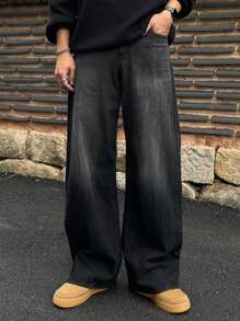 DAZY Men's Simple Solid Black Jeans, Casual Everyday Wear For Autumn, Grunge