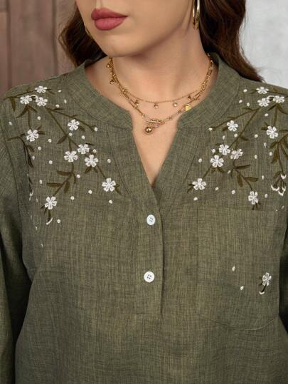 SHEIN LUNE Plus Size Women's Casual Chic Shirts, Suitable For Everyday Wear Summer/Spring Clothes Summers For Women Festival Boho Business Casual Woman Going Out Tops