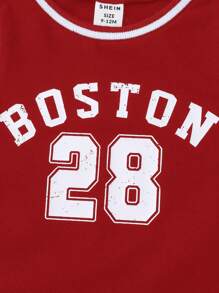 男婴休闲运动柔软舒适开裆短裤，百搭字母印花，适合夏季户外活动 - 紅色 - 查看 5