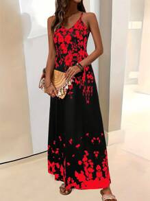 SHEIN Clasi Váy mini họa tiết hoa nhiệt đới dây mảnh gợi cảm dành cho nữ - màu đen - Xem 3