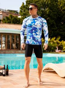 Manfinity Swimmode Camiseta casual de manga raglán de surf para hombre