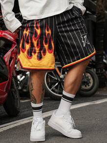 DAZY Men's Street Style Asymmetric Design Flame Pattern Shorts - Black - View 6