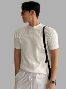 DAZY Ribbed Design White Knit Top For Men, Summer - White - View 4