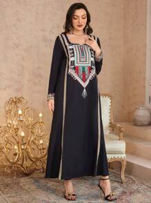 Al Najma 女士春夏几何图案土耳其和阿拉伯传统长裙，朴素的卡夫坦