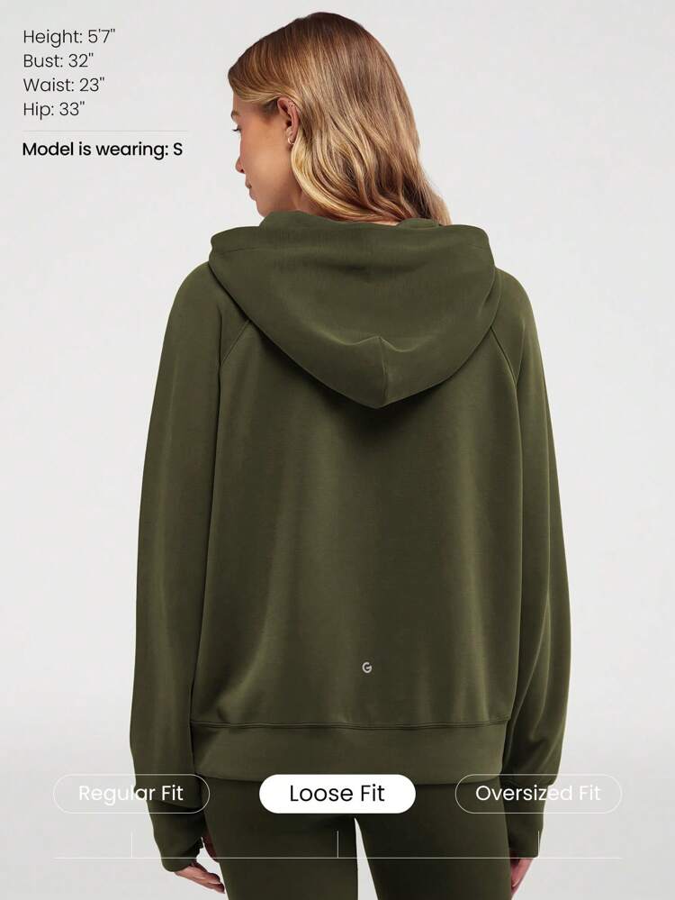Modal Silk Touch Oversized Long Sleeve Half-Zip Hoodie  Spring Summer