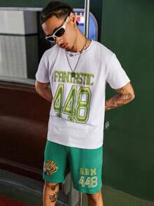 PAVTROS Manfinity Streetrush Men's Solid Color Textured Casual Basketball Jersey Style T-Shirt & Drawstring Waist Trousers, Everyday Casual Pants - Multicolor - View 4