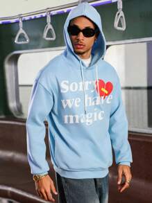 PAVTROS Sudadera con capucha con estampado de carta de amor del Día de San Valentín Manfinity Streetrush, tops para hombres, Día de San Valentín - Celeste - Ver 4