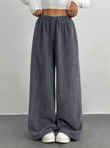 Muchica 灰色灯芯绒阔腿裤，纯色休闲时尚，适合日常穿着