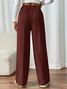 SHEIN Frenchy Quần ống đứng đơn giản thanh lịch cài hai nút cho nữ khi đi làm - Gỗ đỏ - Xem 2