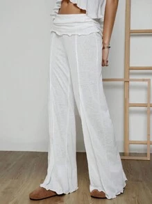 SHEIN EZwear 女士休闲百搭高腰白色裤子