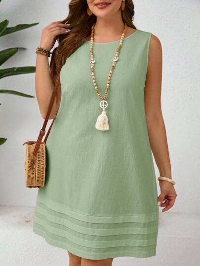 EMERY ROSE Vestido casual sin mangas de color liso para vacaciones, talla grande