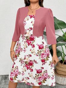 SHEIN Clasi Vestido con bolsillo con estampado floral blanco y rosa parche, tallas grandes, elegante vestido de Día de San Valentín, vestidos elegantes, vestidos románticos, vestidos de verano para mujer, vestidos de primavera para mujer, vestido de playa, vestido de vacaciones, estilo bohemio