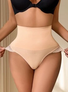 Women's Shapewear Bottom With Lace Panels, Slimming Control Panties - Apricot - View 2
