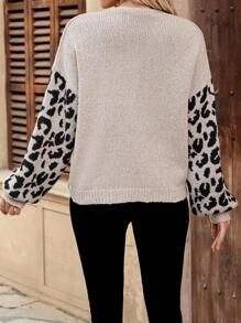 EMERY ROSE Women Leopard Print Patchwork Casual Cardigan Sweater - Multicolor - View 2