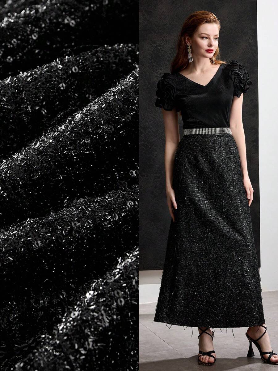 MOTF PREMIUM VÁY MAXI THÉP SEQUINS MỀM DẺO DÀI DÀNH CHO NỮ - màu đen - Xem 2